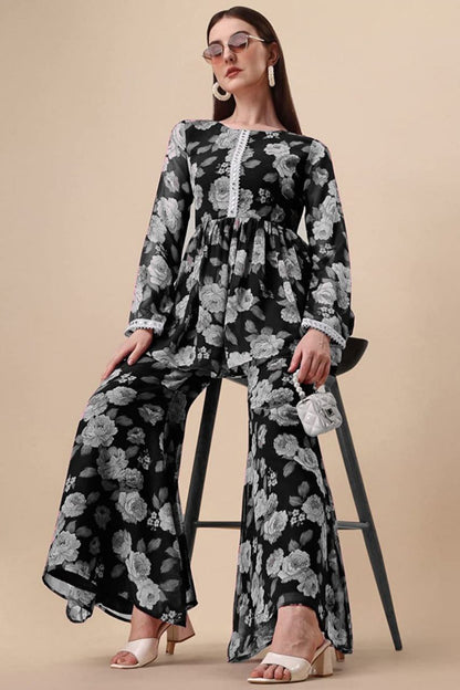 Black printed kurta with sharara