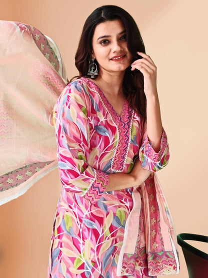Woman Cotton digital  print kurti-pant- dupatta
