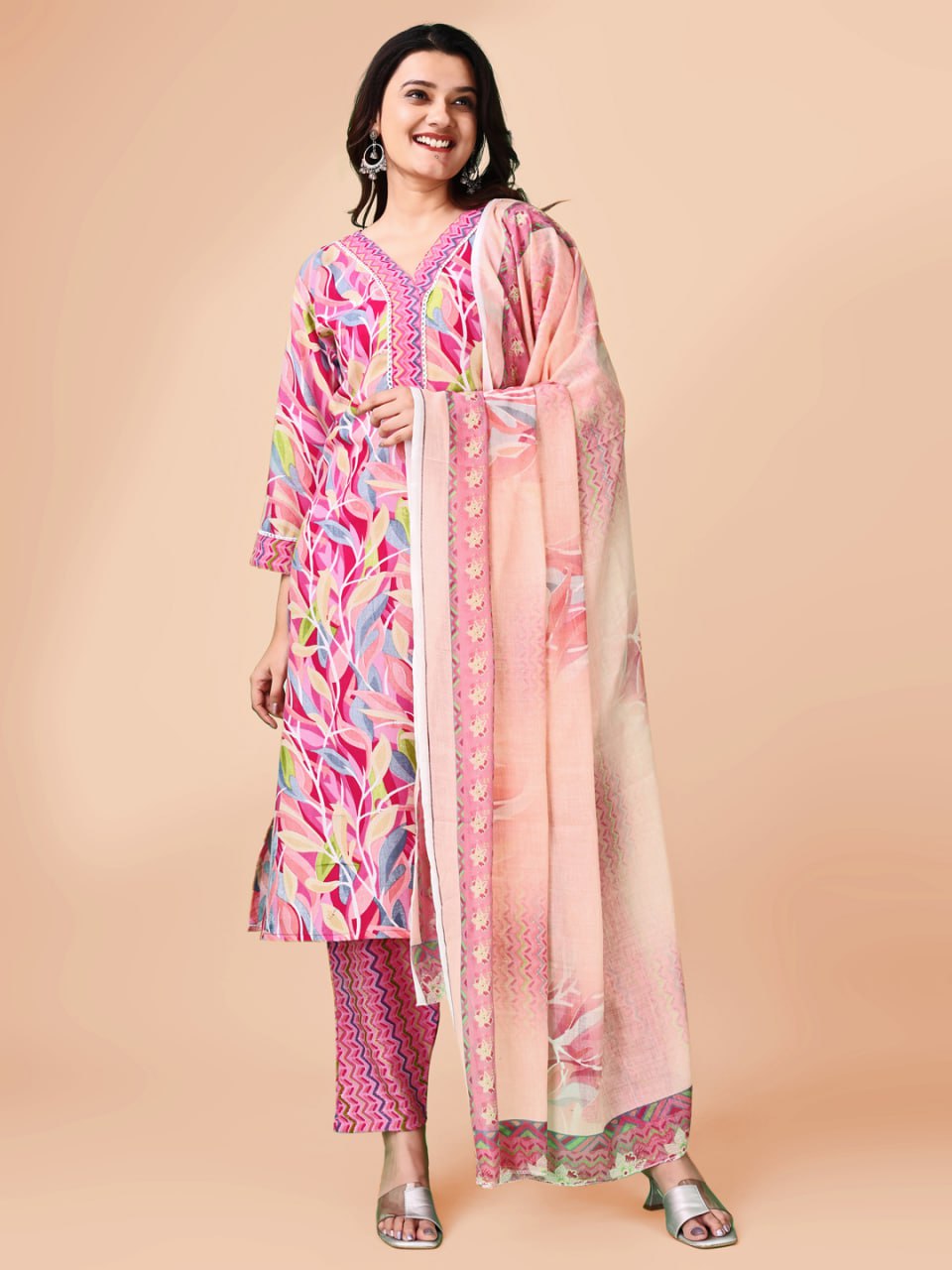 Woman Cotton digital  print kurti-pant- dupatta