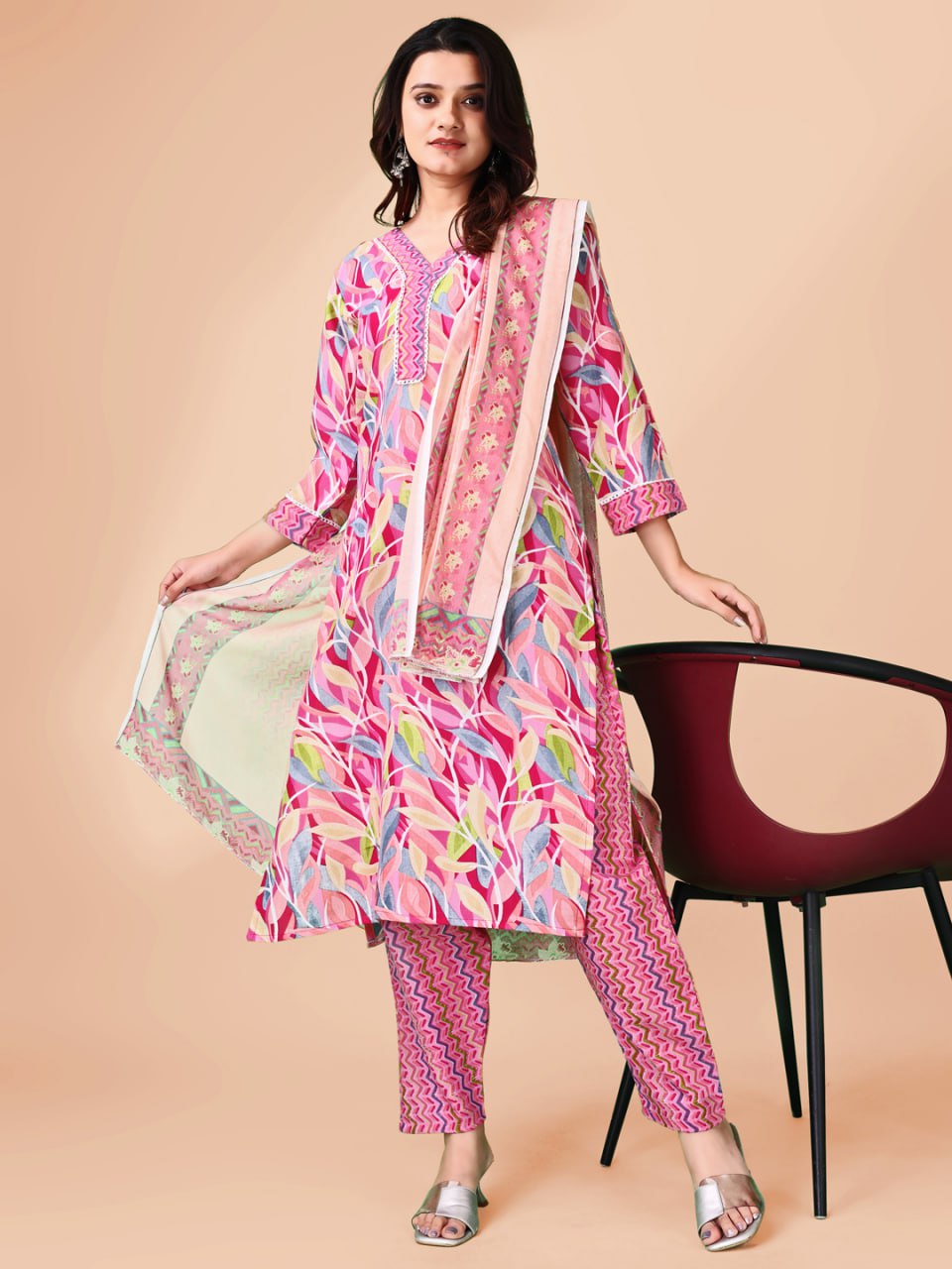 Woman Cotton digital  print kurti-pant- dupatta