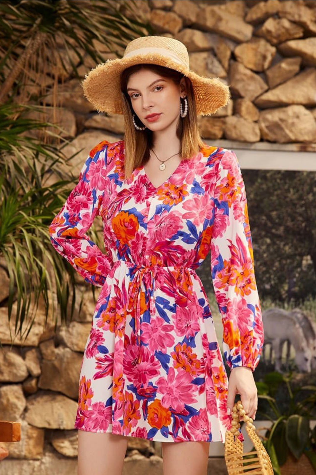 Woman pink Floral Printed dress