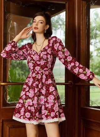 Woman Maroon Fit and Flare dress